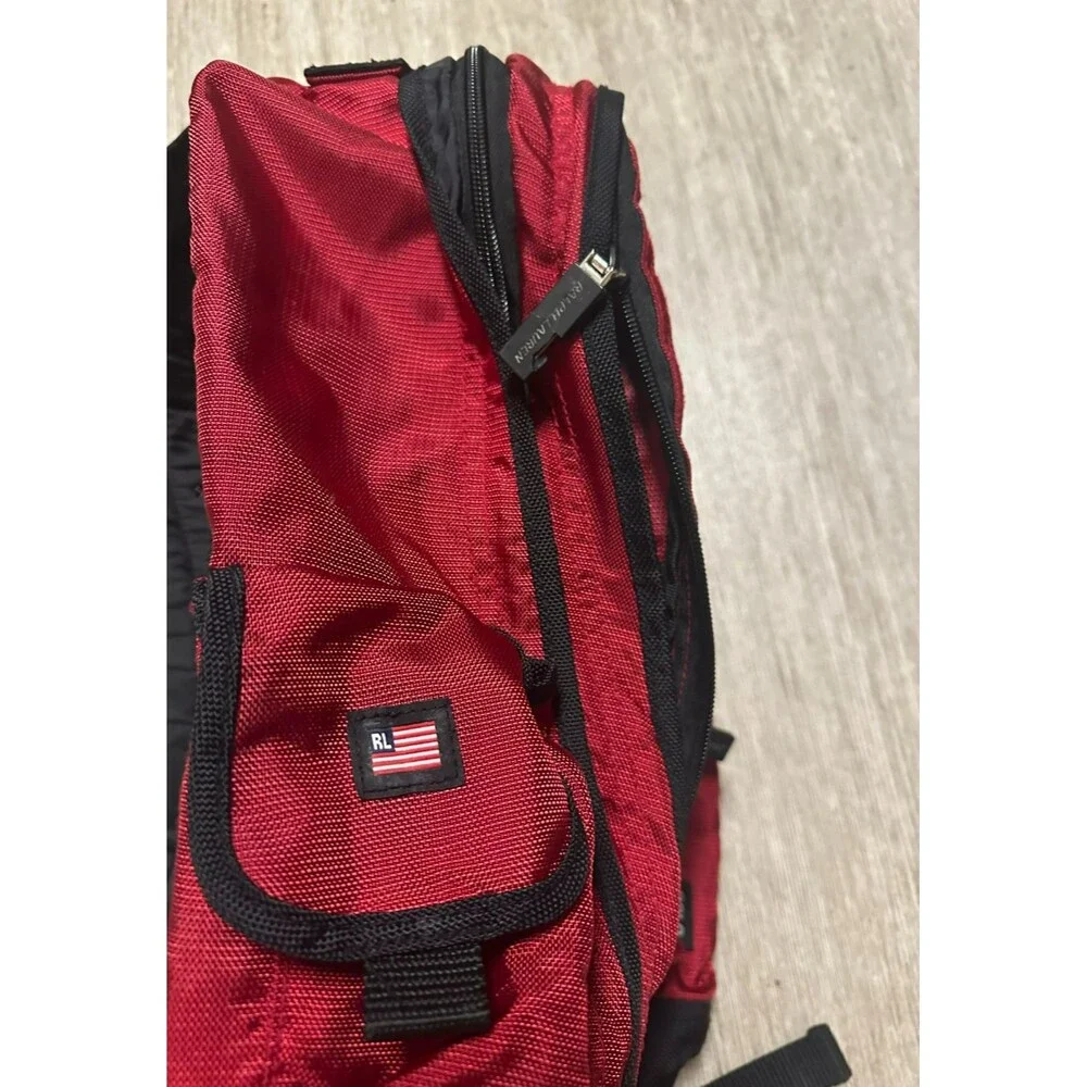Vintage Polo Sport Ralph Lauren Red Backpack USA Flag Logo 90s Nylon